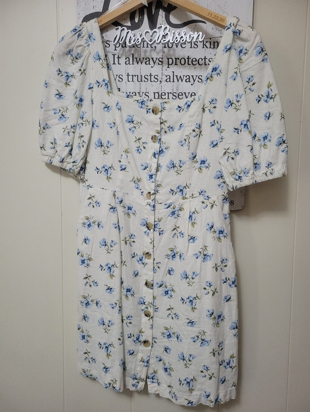 Old Navy White Mini Dress with Blue Floral Print